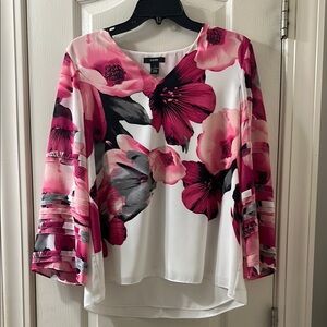 Alfani Pink and Red Boxy Blouse with 3/4 Sleeves